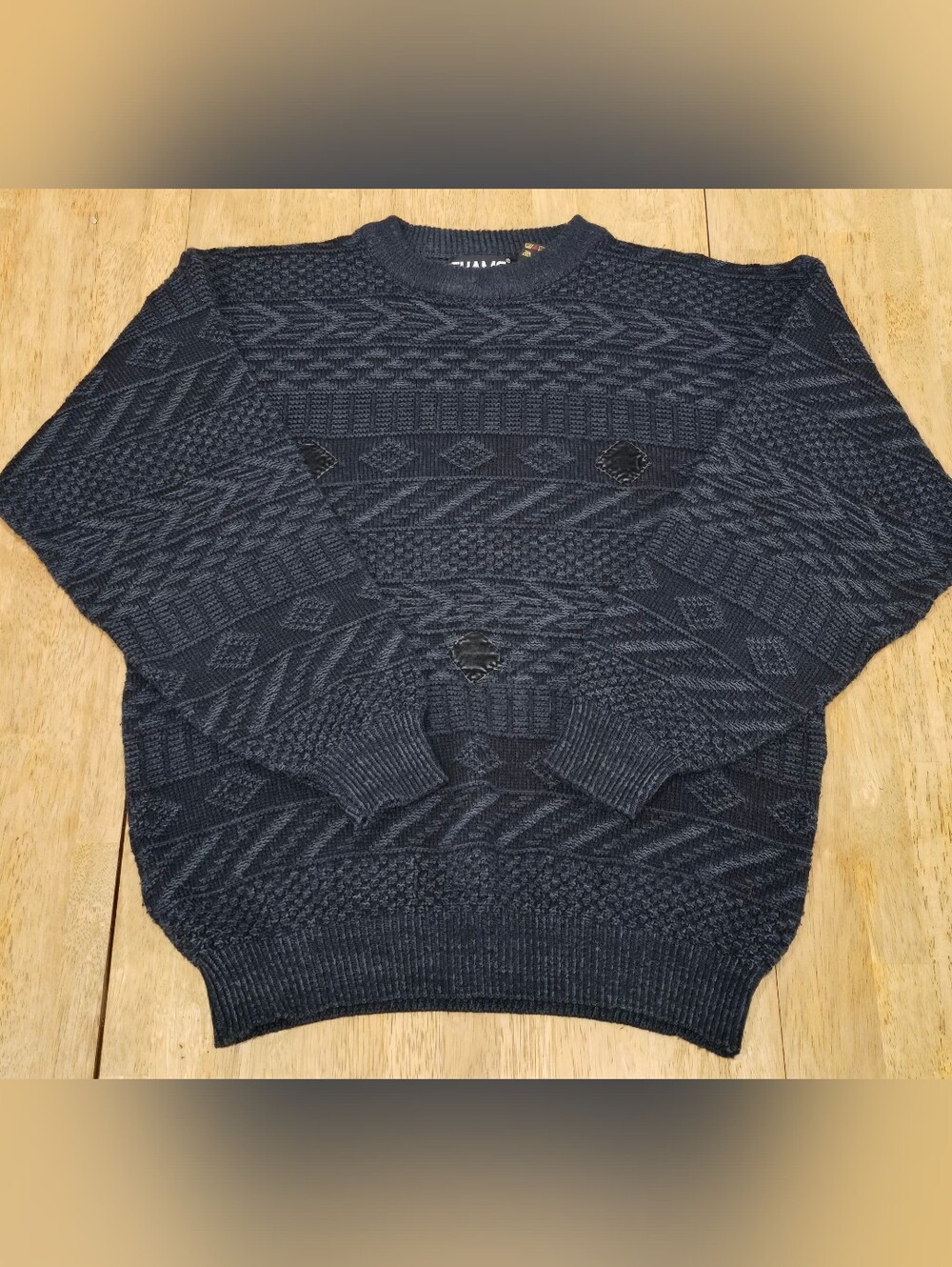 Vintage Chams Navy Knit Crewneck Sweater